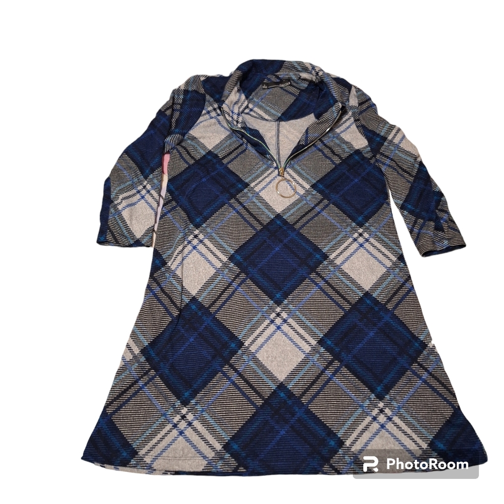 Chetta B Size S Blue Plaid Checkered  Dress/ Top   Zip Front - Picture 2 of 7